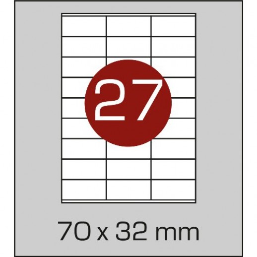 Этикетка самоклеящаяся А4 (27 шт на листе) 70х32мм с прямыми углами