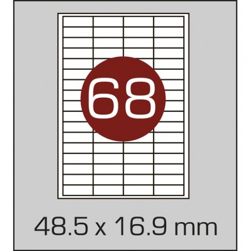 Этикетка самоклеящаяся А4 (68 шт на листе) 48,5х16,9  мм с прямыми углами